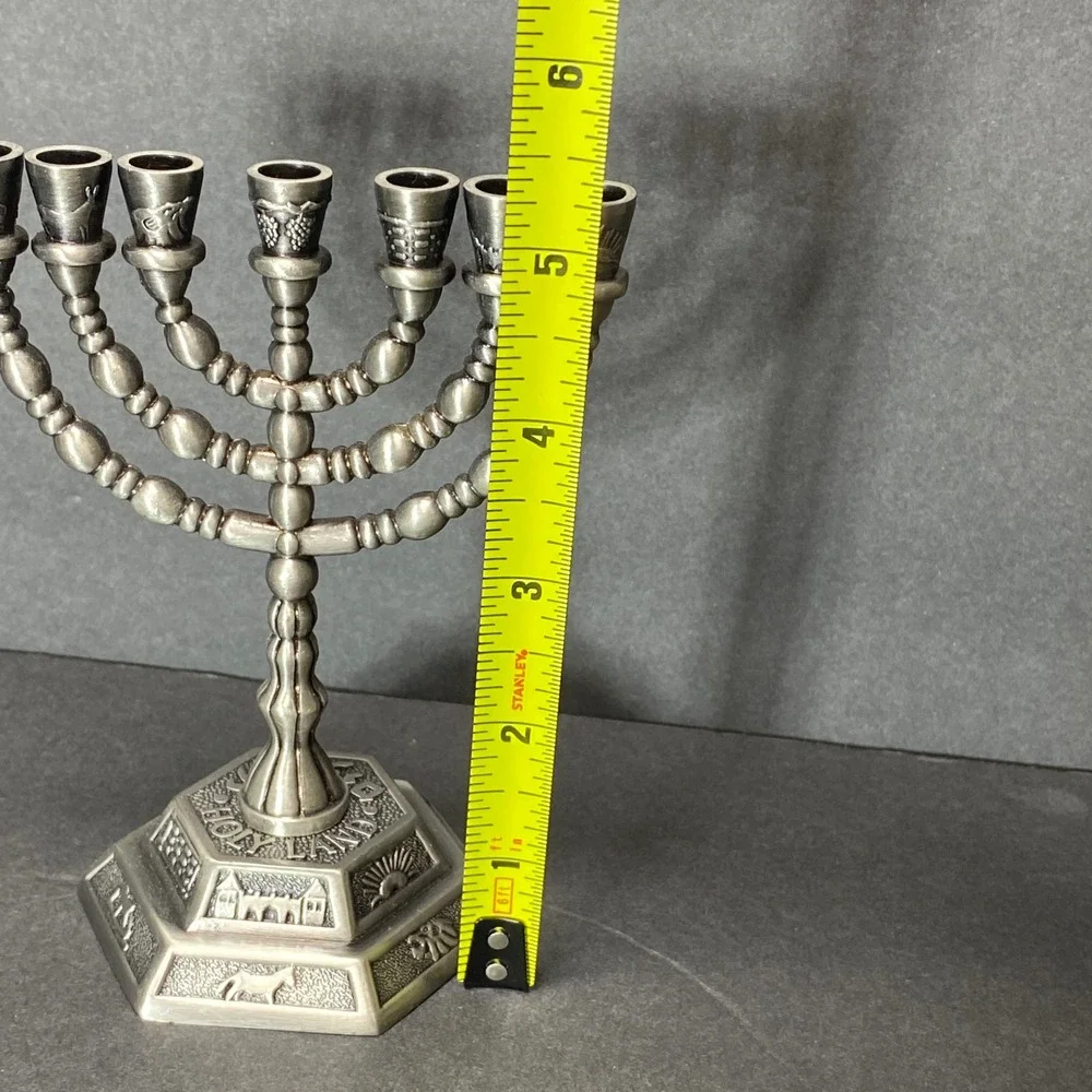 Vintage 12 Tribes of Israel Metal Hanukkah Menorah Jewish Candelabra Religious‎